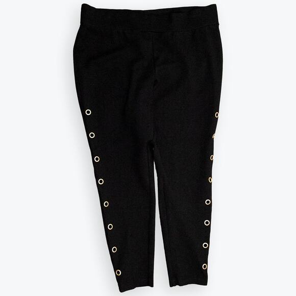 Kensie Black Jersey Knit Leggings Gold Grommets L - Picture 1 of 5